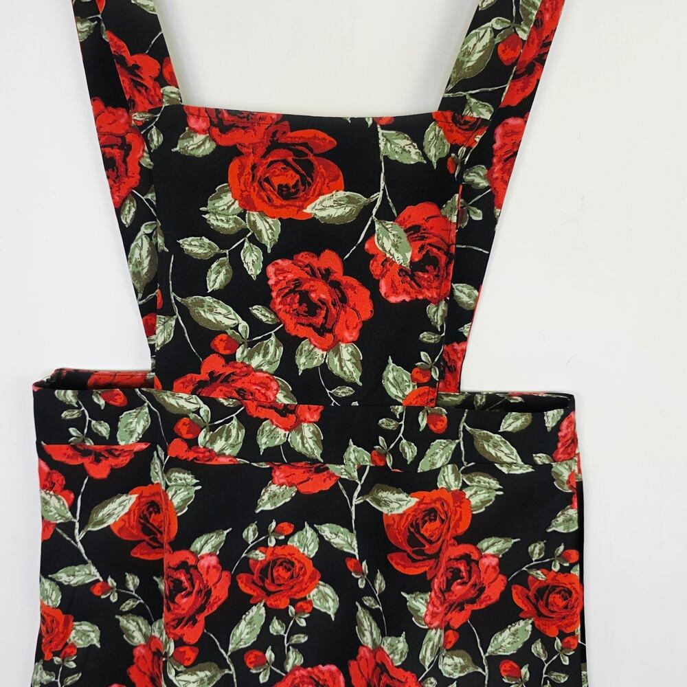 Pinafore Dress Size large Black Red Rose Floral Cottagecore Grunge Dark Romantic - Picture 6 of 15